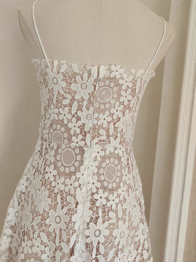 A Line Spaghetti Straps Tulle Lace White Women's Holiday Birthday Dresses SD227