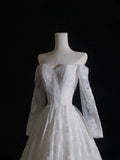 A line Off The Shoulder White Lace Long Sleeves Wedding Dresses Bridal Dress SD2327