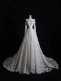 A line Off The Shoulder White Lace Long Sleeves Wedding Dresses Bridal Dress SD2327