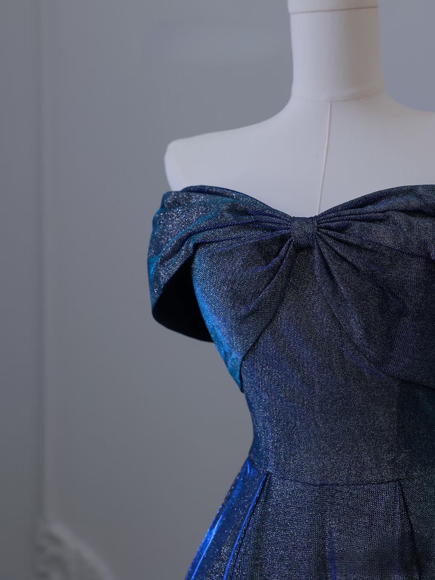 A Line Off The Shoulder Blue Sequin Long Prom Dresses Evening Gowns SD2328