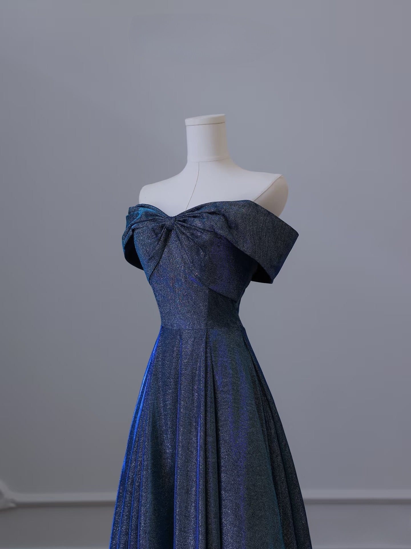 A Line Off The Shoulder Blue Sequin Long Prom Dresses Evening Gowns SD2328