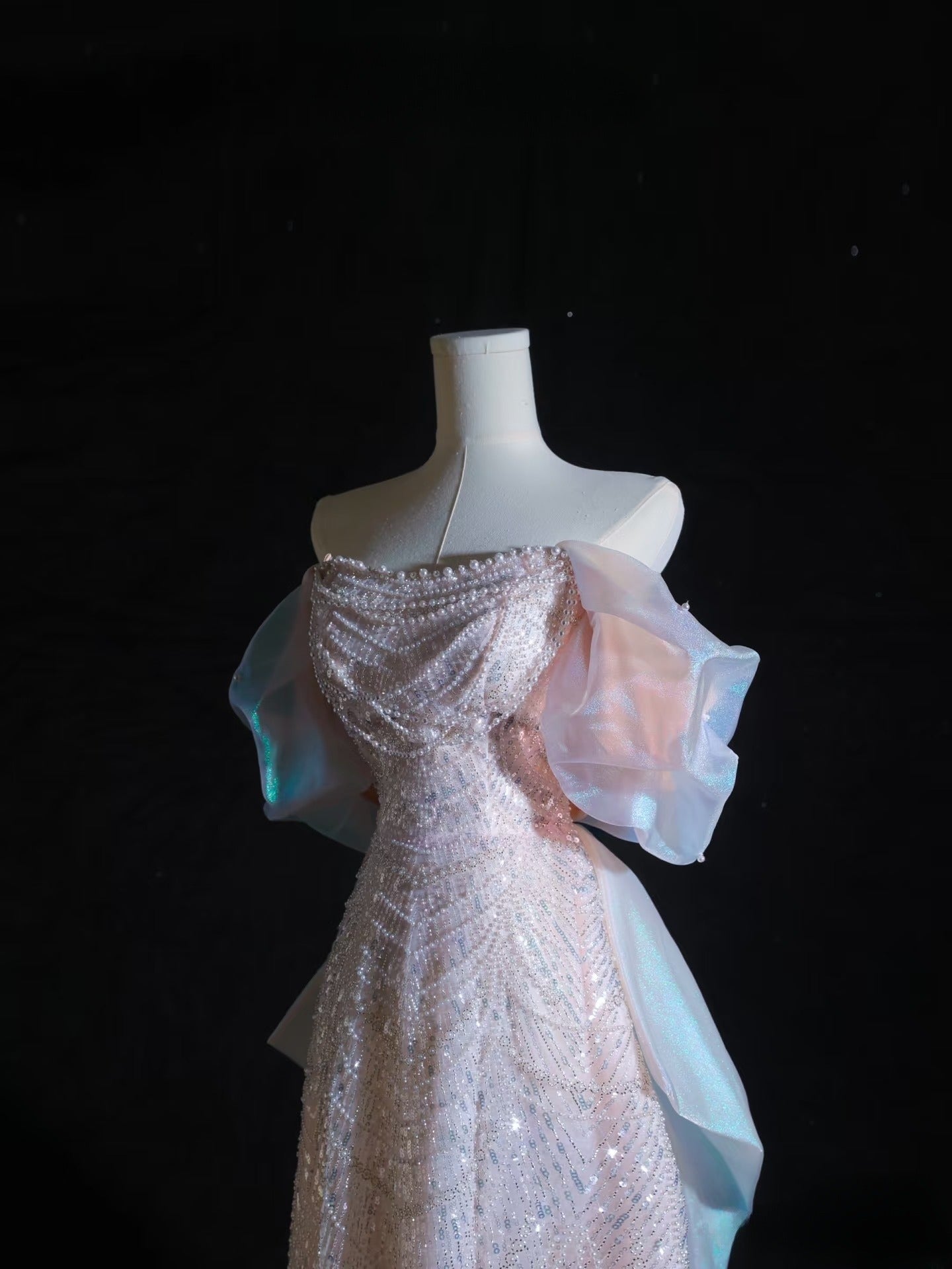 A line Off The Shoulder Pink Sequin Long Prom Dresses Evening Gowns SD2335