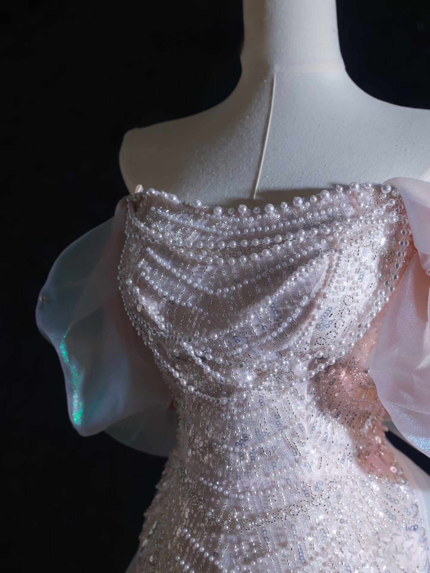 A line Off The Shoulder Pink Sequin Long Prom Dresses Evening Gowns SD2335