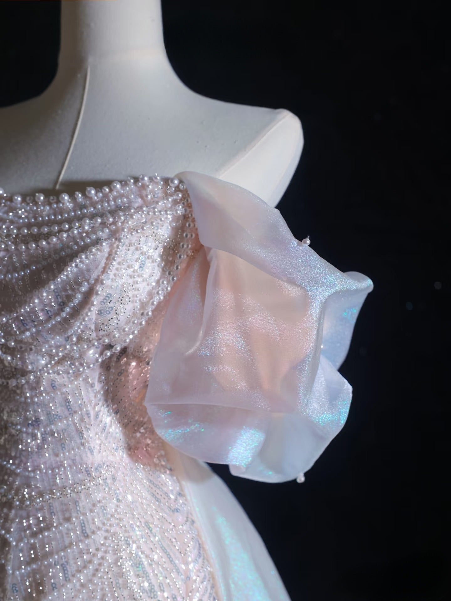 A line Off The Shoulder Pink Sequin Long Prom Dresses Evening Gowns SD2335