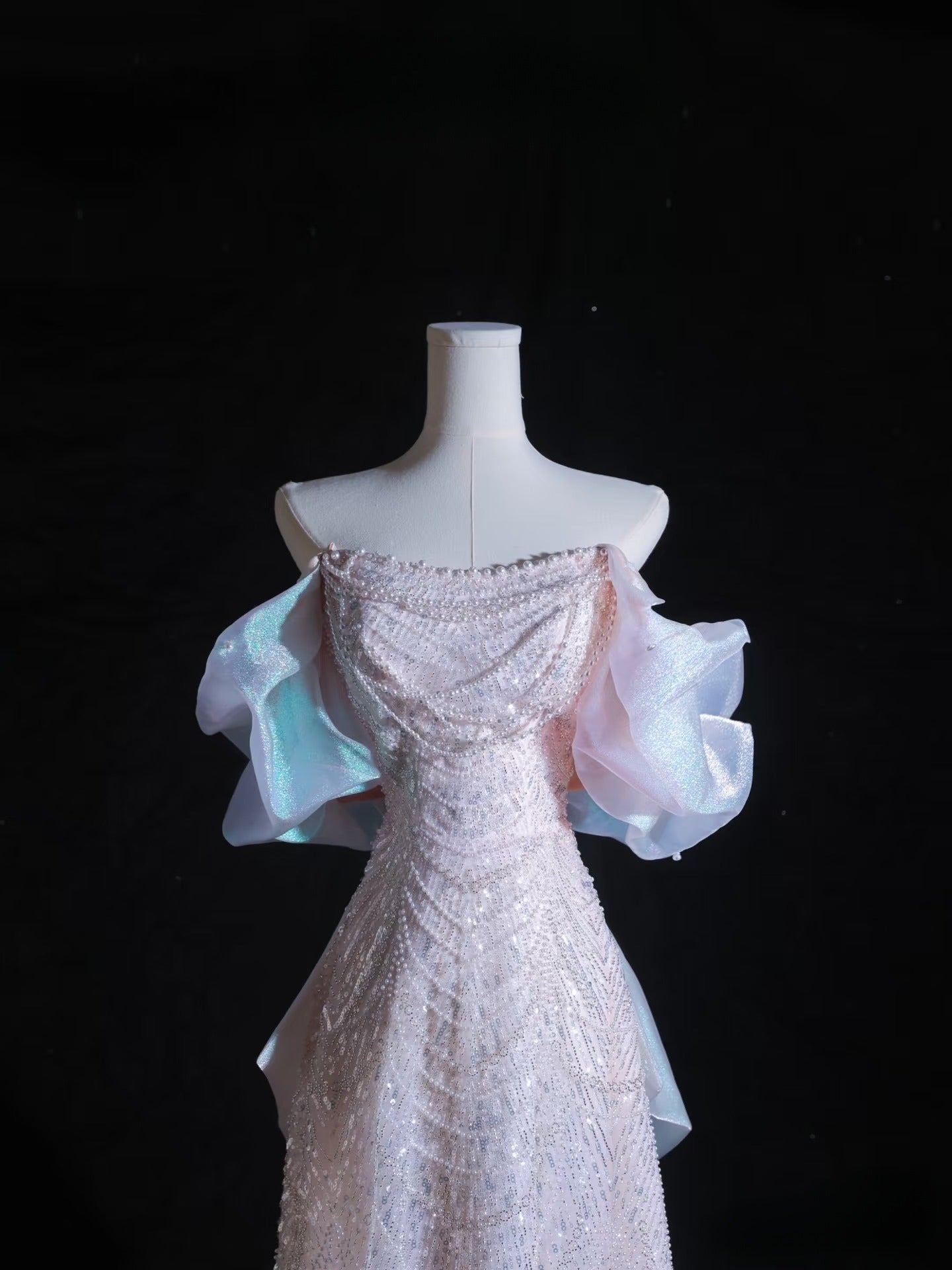 A line Off The Shoulder Pink Sequin Long Prom Dresses Evening Gowns SD2335