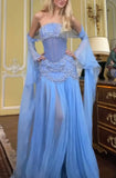 A Line Off The Shoulder Maxi Long Party Light Blue Chiffon Prom Dresses Evening Dress SD2395