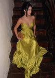 A Line Halter Green Long Satin Prom Dresses Formal Evening Dress SD2400