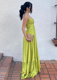A Line Halter Green Long Satin Prom Dresses Formal Evening Dress SD2400