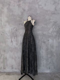 A line Halter Dusty Black Prom Dresses Long Birthday Dress For Women SD240