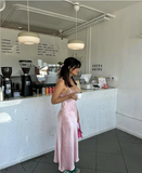 Sheath Spaghetti Straps Long Party Dress Pink Prom Dresses SD2452