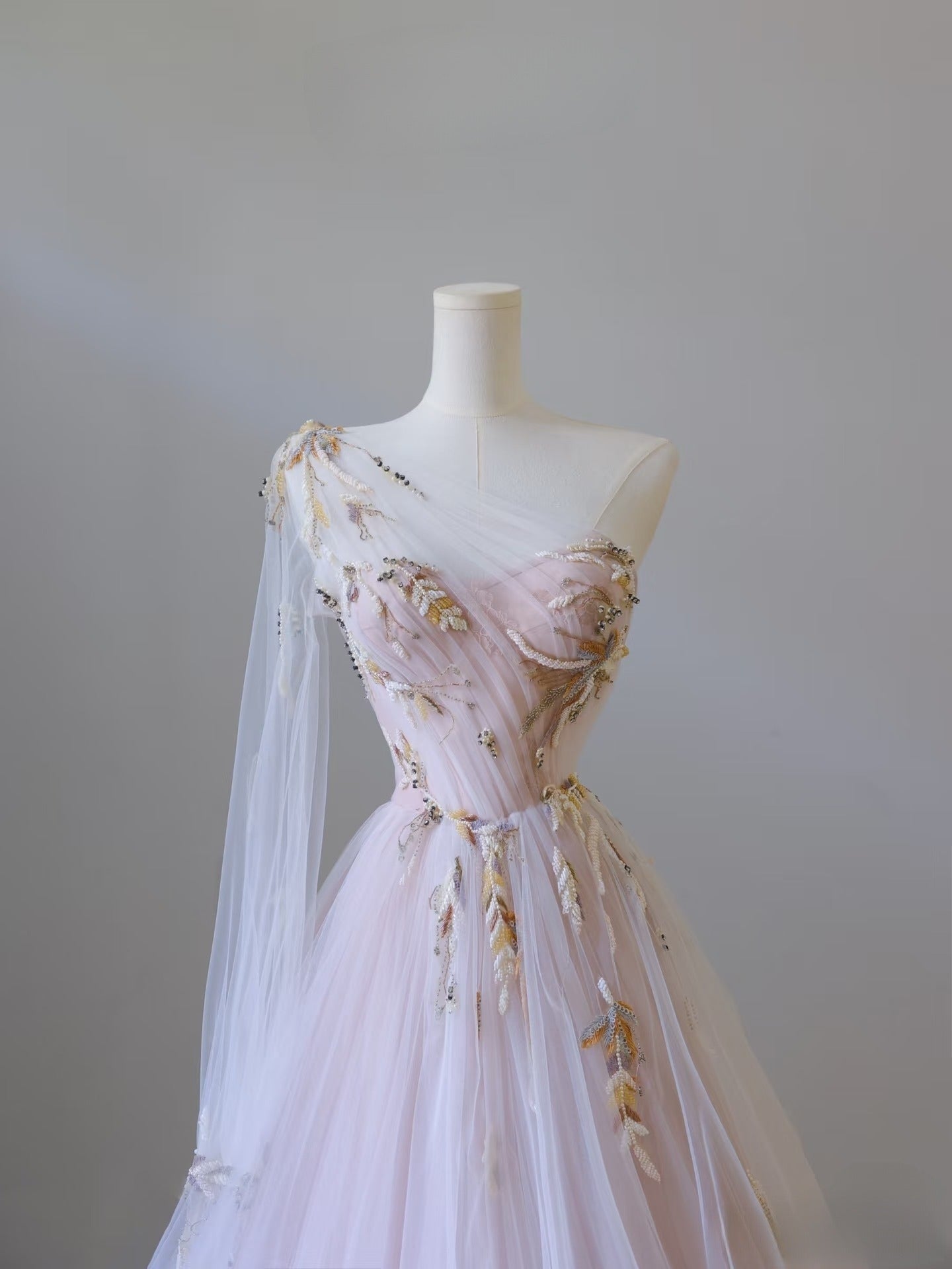 A line One Shoulder Tulle Lace Long Evening Dress Prom Dresses SD2486