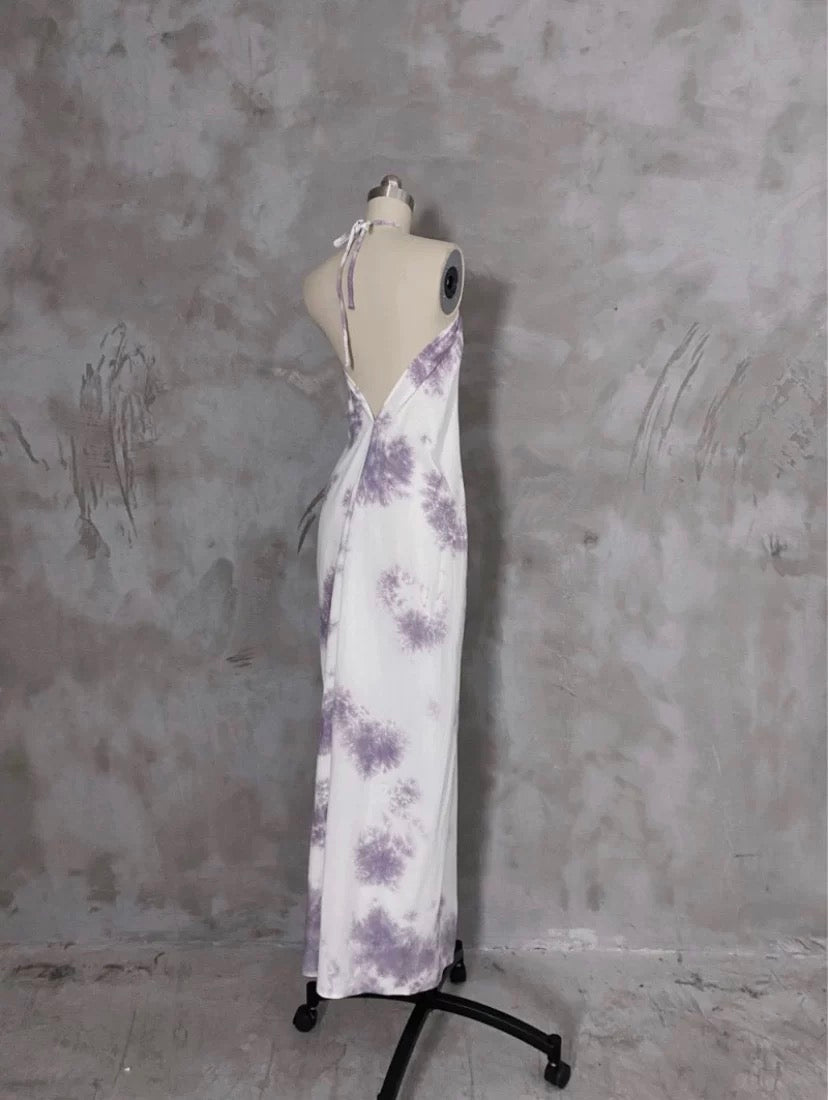 A line Halter Floral Chiffon Long Prom Dresses Birthday Dress For Women SD251