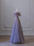 A Line Off The Shoulder Lilac Tulle Long Evening Dress Prom Dresses SD2520