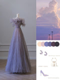 A Line Off The Shoulder Lilac Tulle Long Evening Dress Prom Dresses SD2520