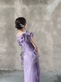 A line Scoop Lilac Long Prom Dresses Birthday Dress With Ruffles SD257