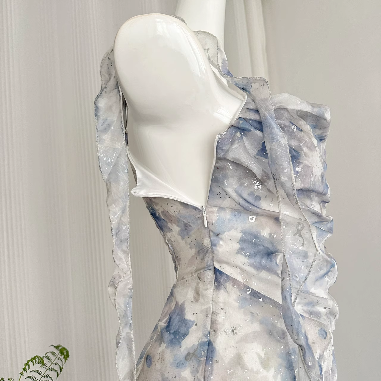 Straps Sleeveless Floral Blue Dress Short Holiday Dresses SD260