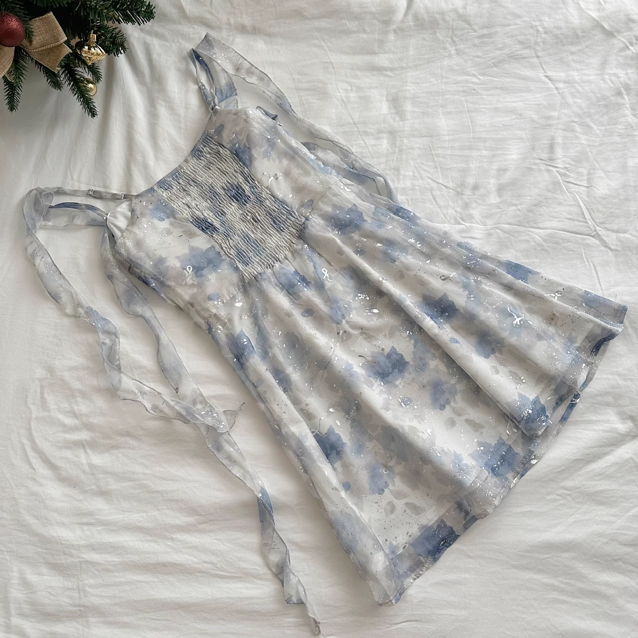 Straps Sleeveless Floral Blue Dress Short Holiday Dresses SD260