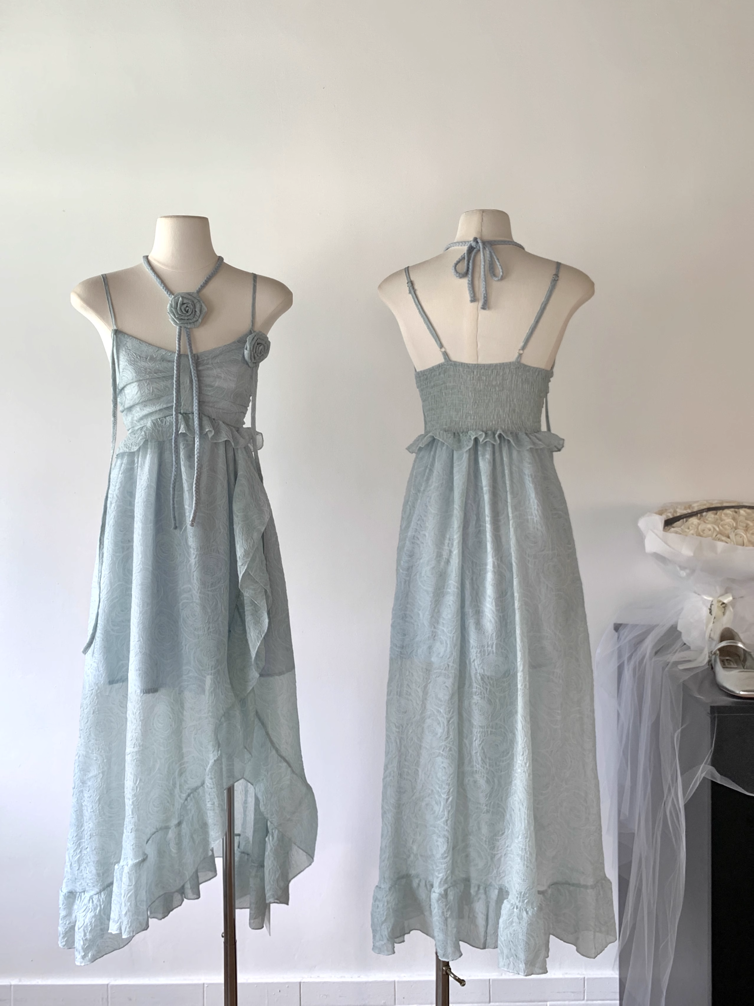 blue suspender dress women's summer new style seaside holiday beach dress SD262