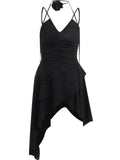 A line Irregular Hem Spaghetti Straps Little Black Dresses Short Satin Birthday Outfit SD269