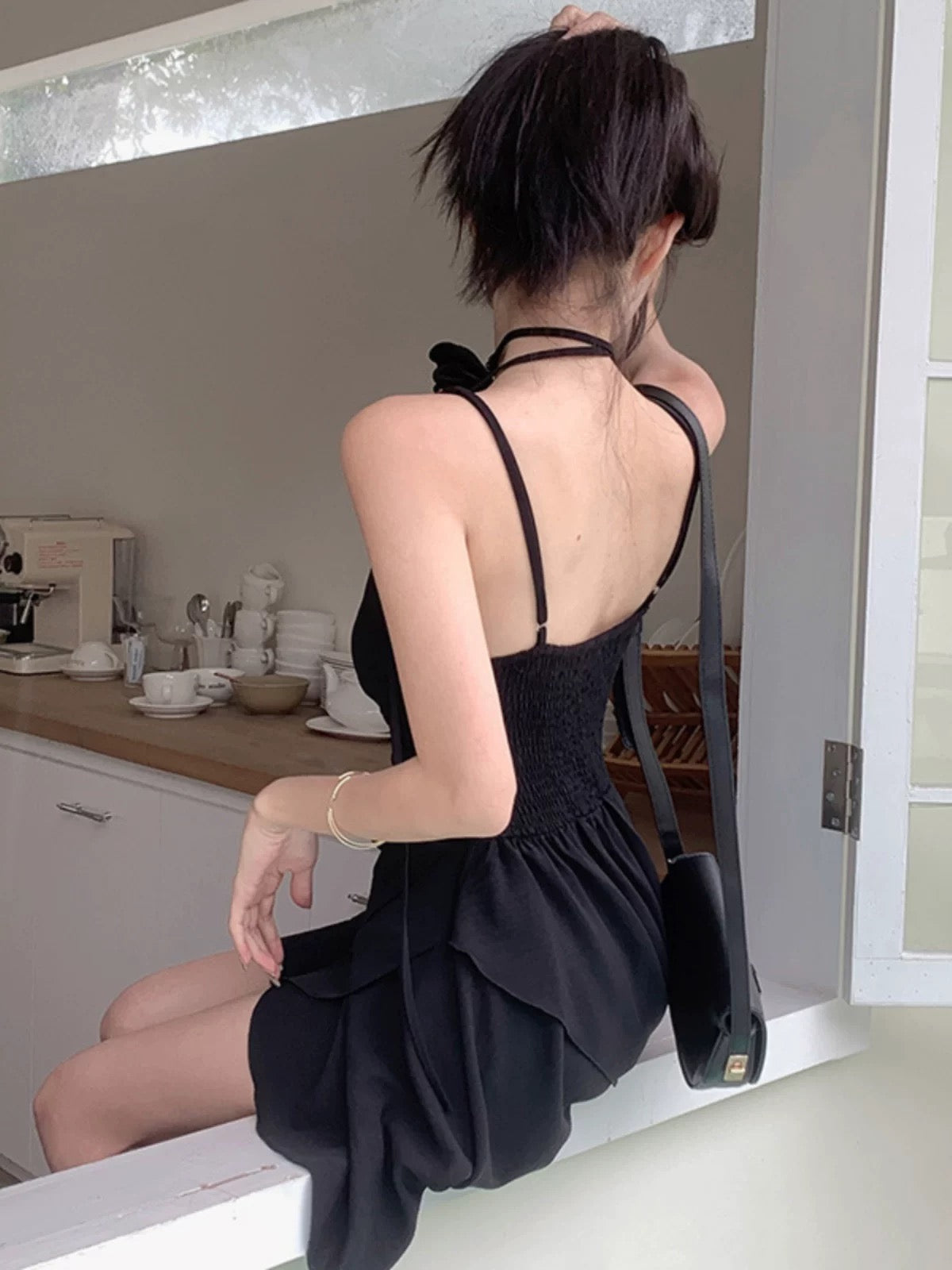 A line Irregular Hem Spaghetti Straps Little Black Dresses Short Satin Birthday Outfit SD269