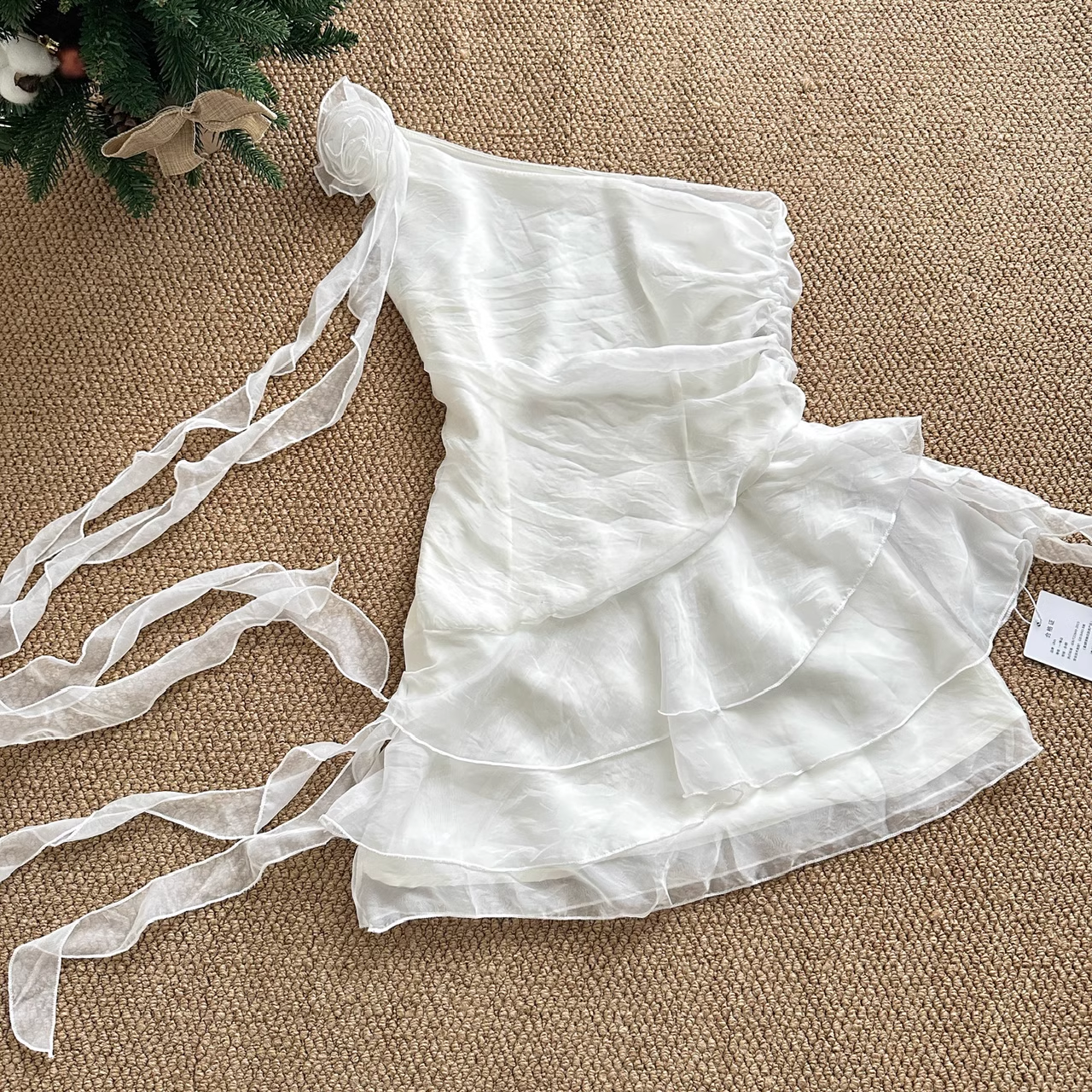 Sheath One Shoulder White Holiday Dresses Short Ruffles Birthday Outfits SD274