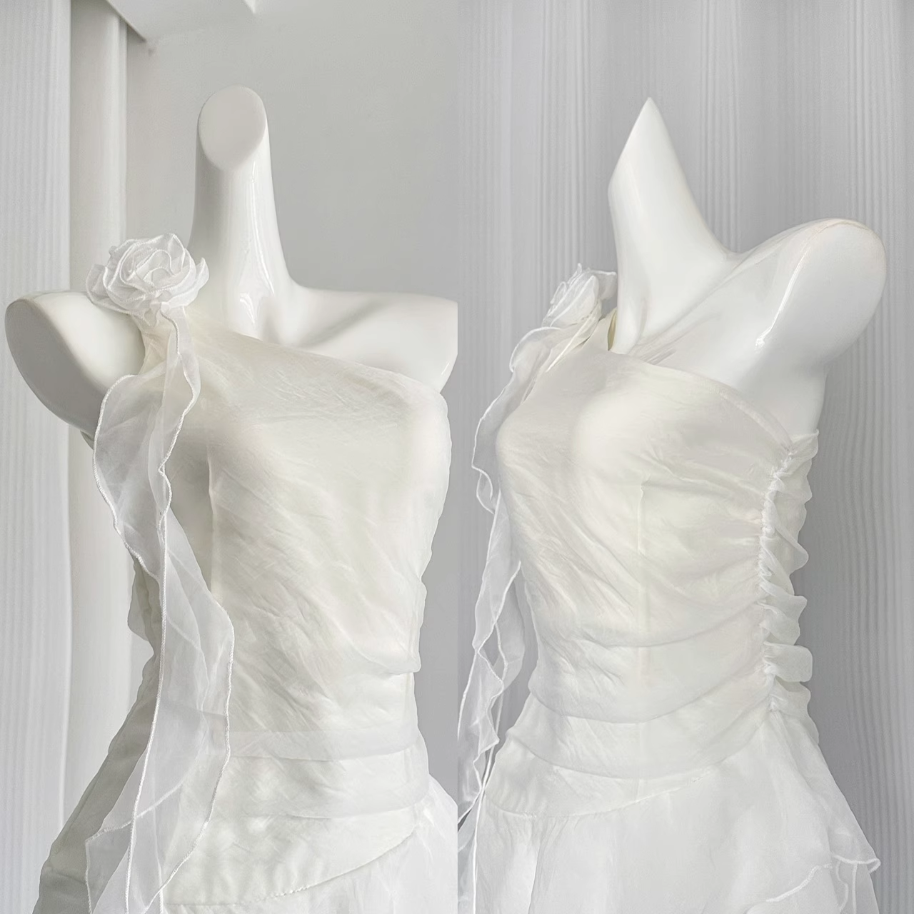 Sheath One Shoulder White Holiday Dresses Short Ruffles Birthday Outfits SD274