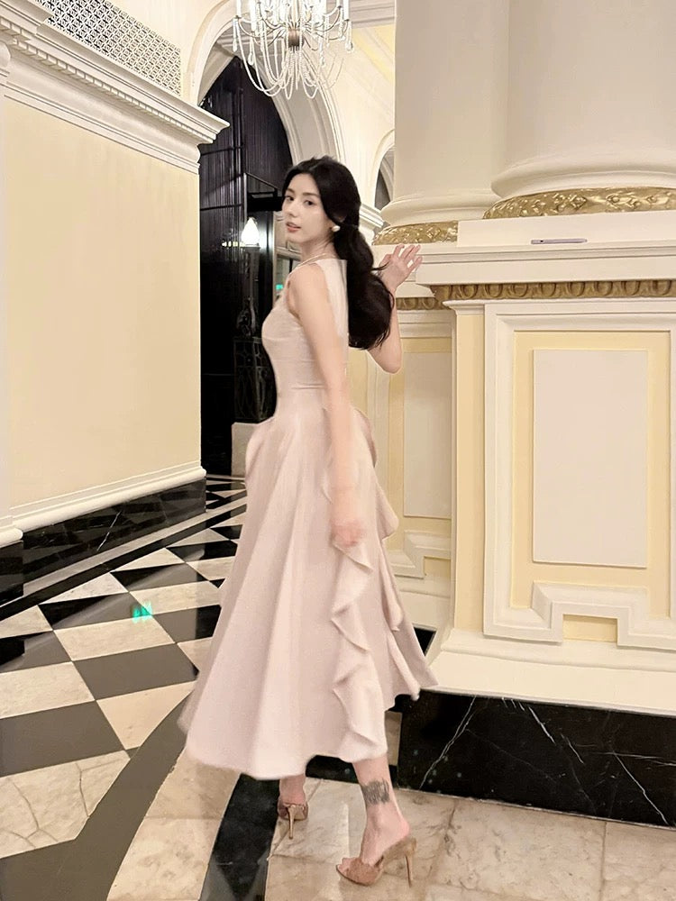 A Line Ruffles Ankle Length Pink Evening Dress Prom Dresses SD2751