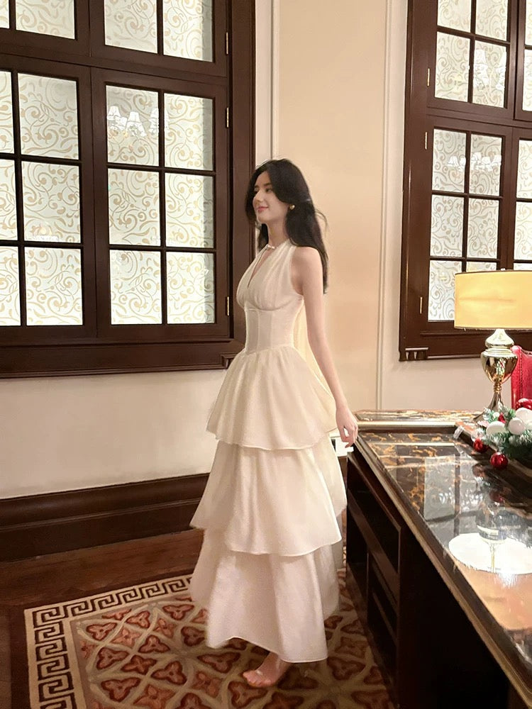 A Line Ruffles Ankle Length White Evening Dress Prom Dresses SD2752