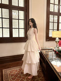 A Line Ruffles Ankle Length White Evening Dress Prom Dresses SD2752