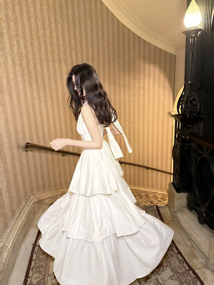A Line Ruffles Ankle Length White Evening Dress Prom Dresses SD2752