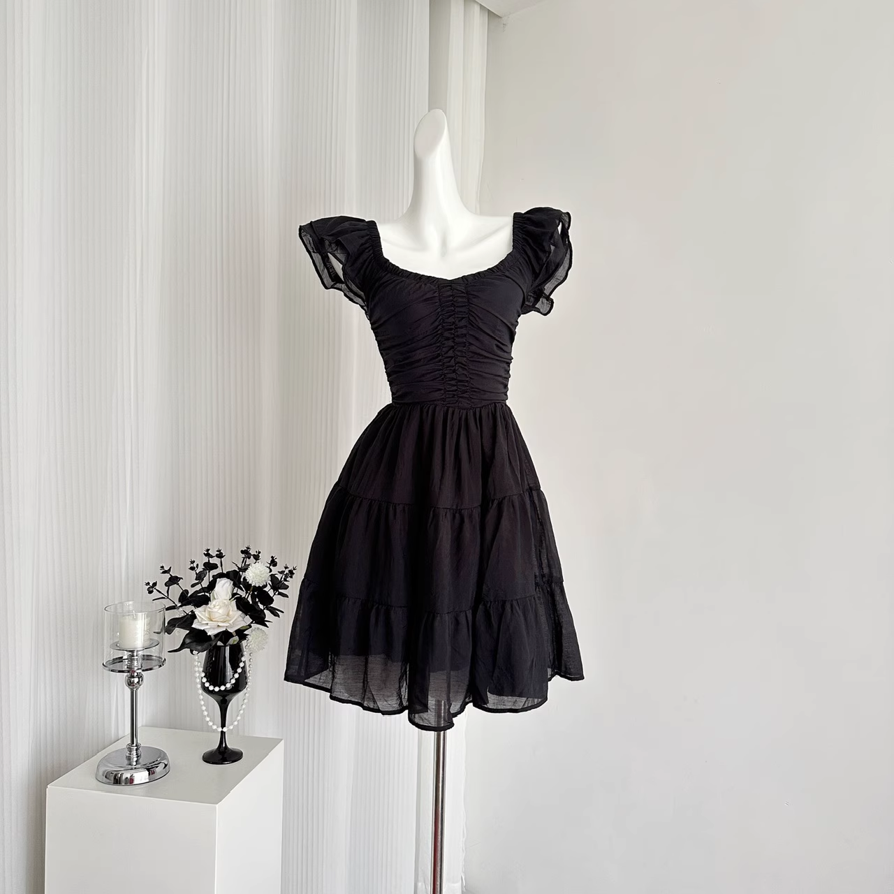 A line Sleeveless Holiday Dresses Short Ruffles Pink Birthday Outfits SD275