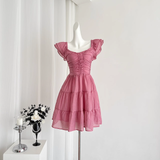 A line Sleeveless Holiday Dresses Short Ruffles Pink Birthday Outfits SD275