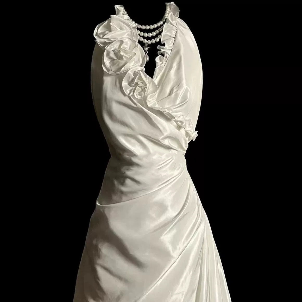 A Line Halter Satin Ivory Long Wedding Dress Bridal Dresses SD2761