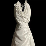 A Line Halter Satin Ivory Long Wedding Dress Bridal Dresses SD2761