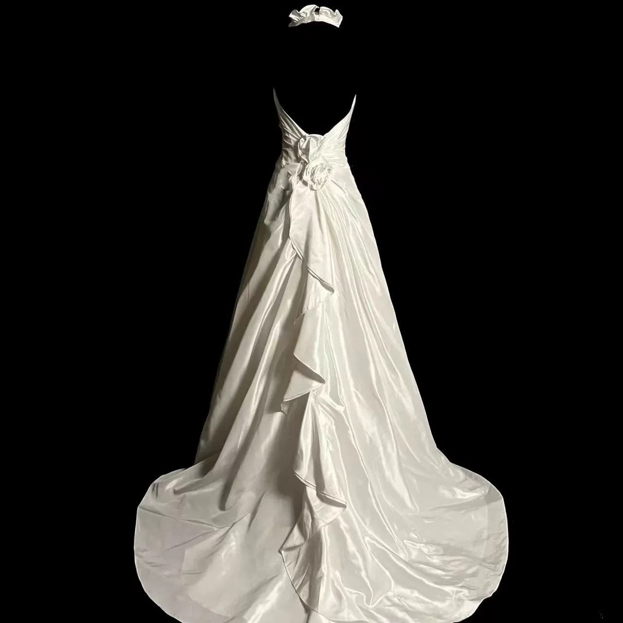 A Line Halter Satin Ivory Long Wedding Dress Bridal Dresses SD2761