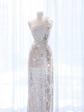 A Line One Shoulder Silver Sequin Long Length Evening Dress Prom Dresses SD2777