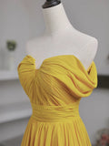 A Line Off The Shoulder Yellow Long Length Evening Dress Prom Dresses SD2789