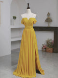 A Line Off The Shoulder Yellow Long Length Evening Dress Prom Dresses SD2789