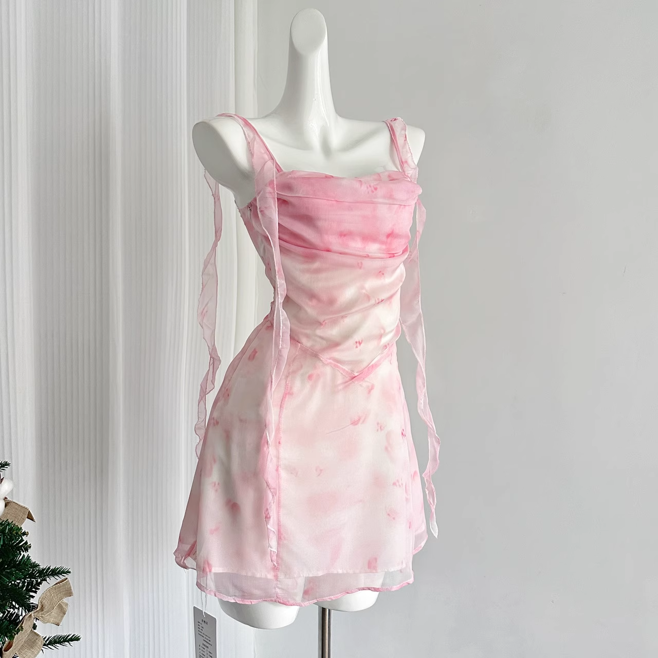 Sheath Straps Sleeveless Floral Pink Dress Short Holiday Dresses SD278