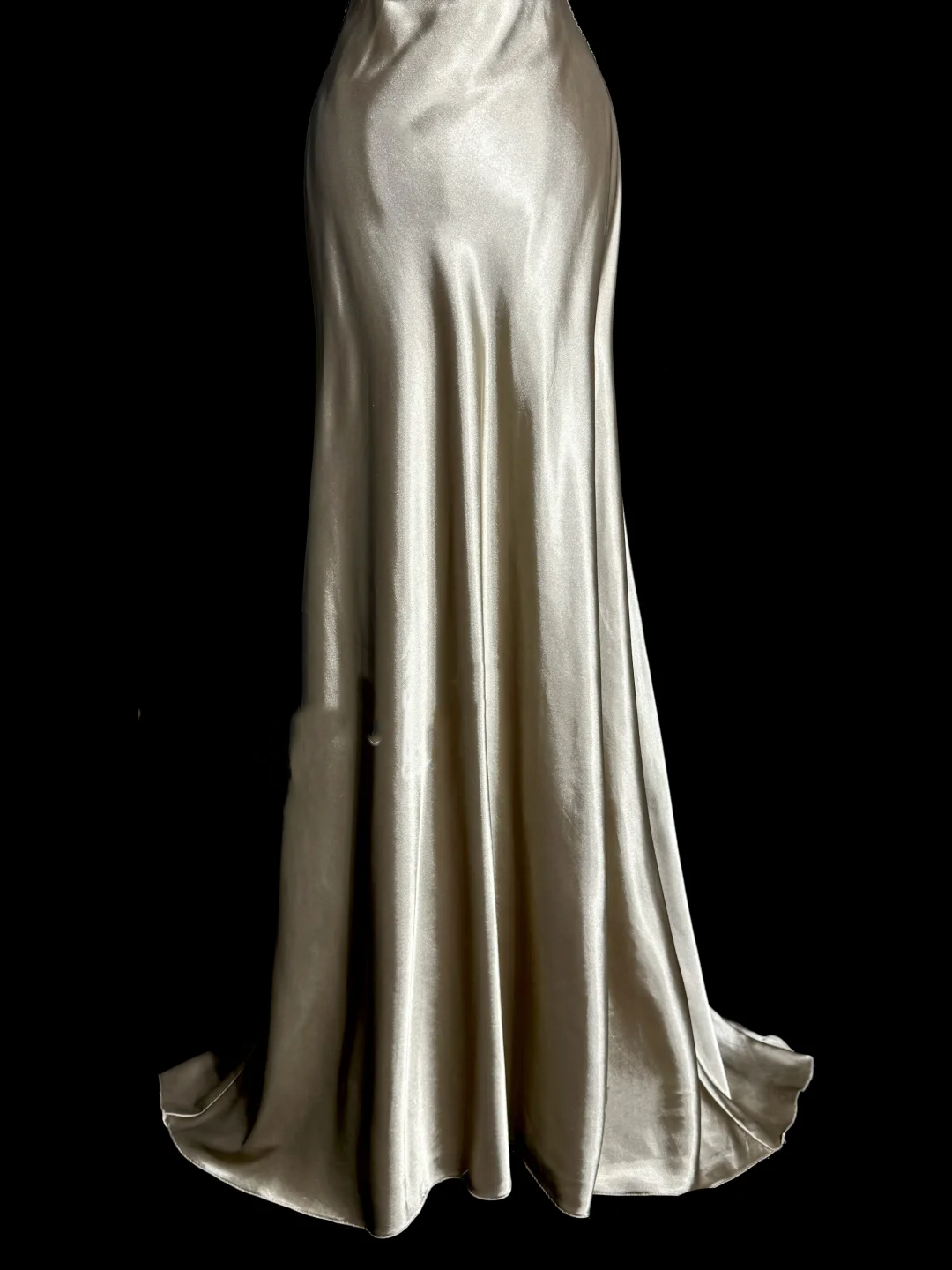 A line Halter Neckline Champagne Satin Prom Dress Ruffle Long Party Dress HZ0628