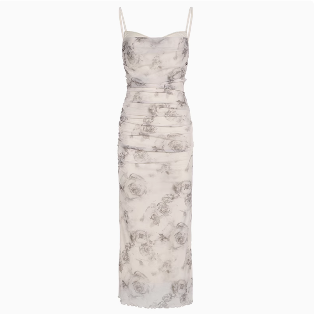 Sheath Spaghetti Straps Champagne Butterfly Print Lace Casual Dress Beach Holiday Dresses SD315