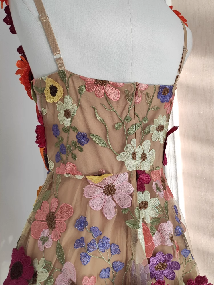 A line Straps Sleeveless Floral Pink Party Dress Short Holiday Dresses SD339