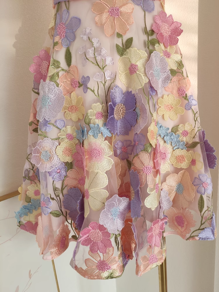 A line Straps Sleeveless Floral Party Dress Short Holiday Dresses SD340