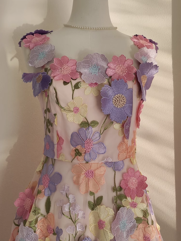 A line Straps Sleeveless Floral Party Dress Short Holiday Dresses SD340