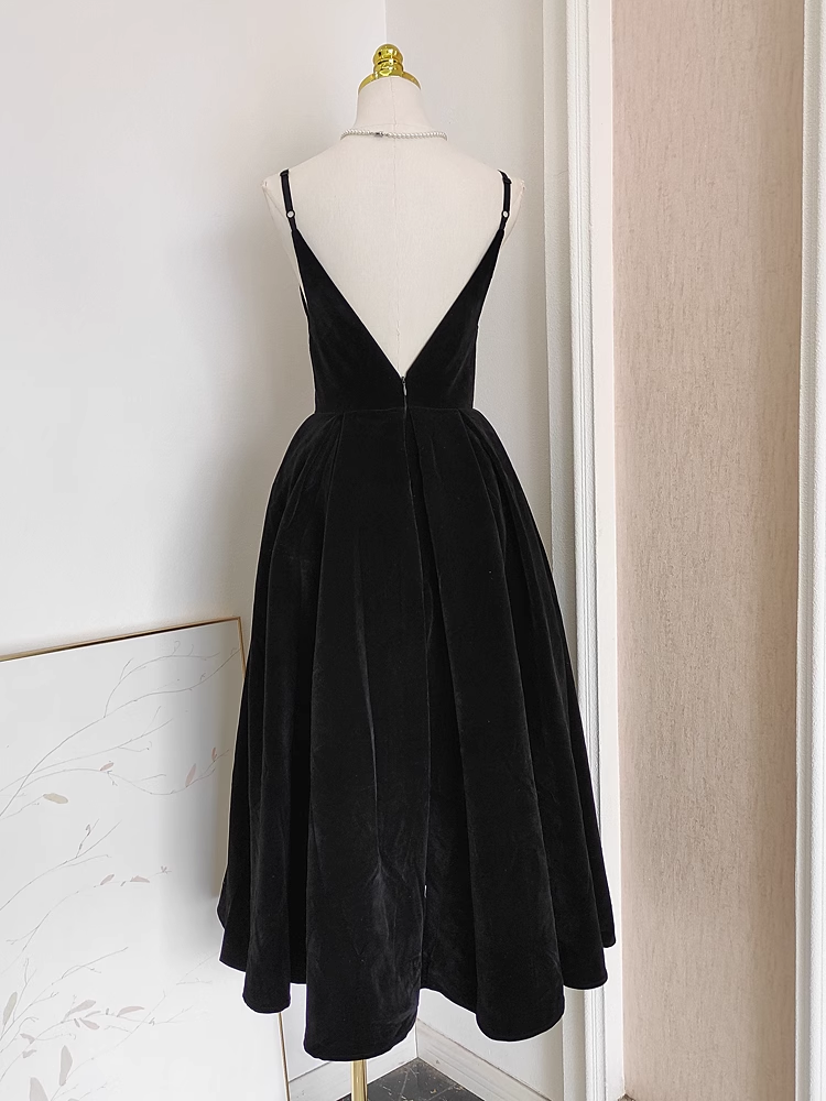 A line Sleeveless Black Velvet Party Dress Holiday Birthday Dresses For Women SD351