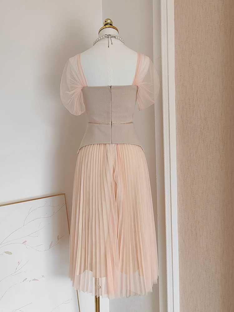 A Line Square Neckline Short Sleeves Party Dress Holiday Birthday Dresses For Women SD358