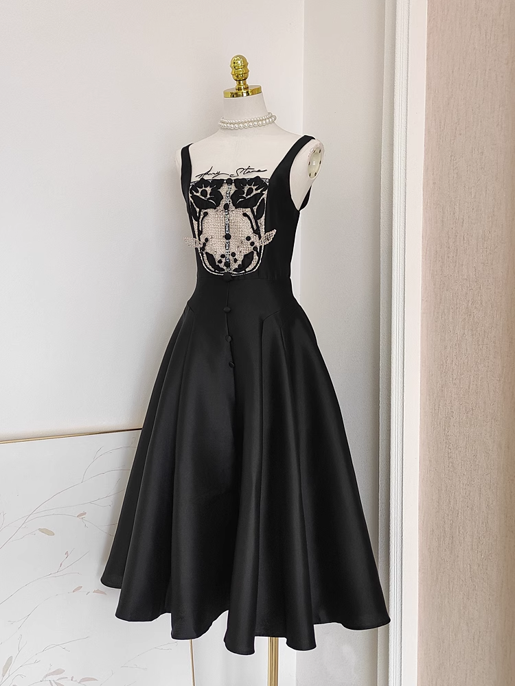 A line Spaghetti Straps Sleeveless Black Party Dress Holiday Birthday Dresses For Women SD360
