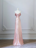 A line Off The Shoulder Pink Evening Dress Prom Dresses SD3813