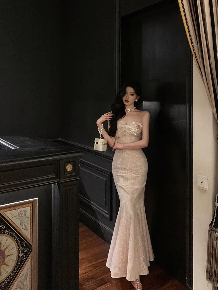 Sheath Sweetheart Sequin Lace Long Prom Dresses Evening Dress SD419