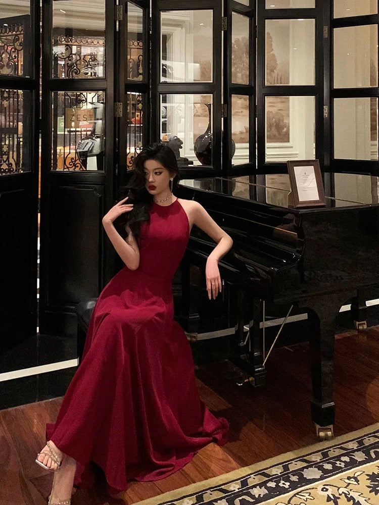 A Line Boat Neckline Sleeveless Burgundy Ankle Length Prom Dresses Birthday Outfits SD632